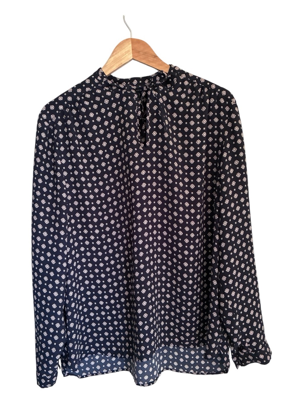 Tommy Hilfiger Navy White Preppy Corporategoth Geometric Office Blouse Sz XL